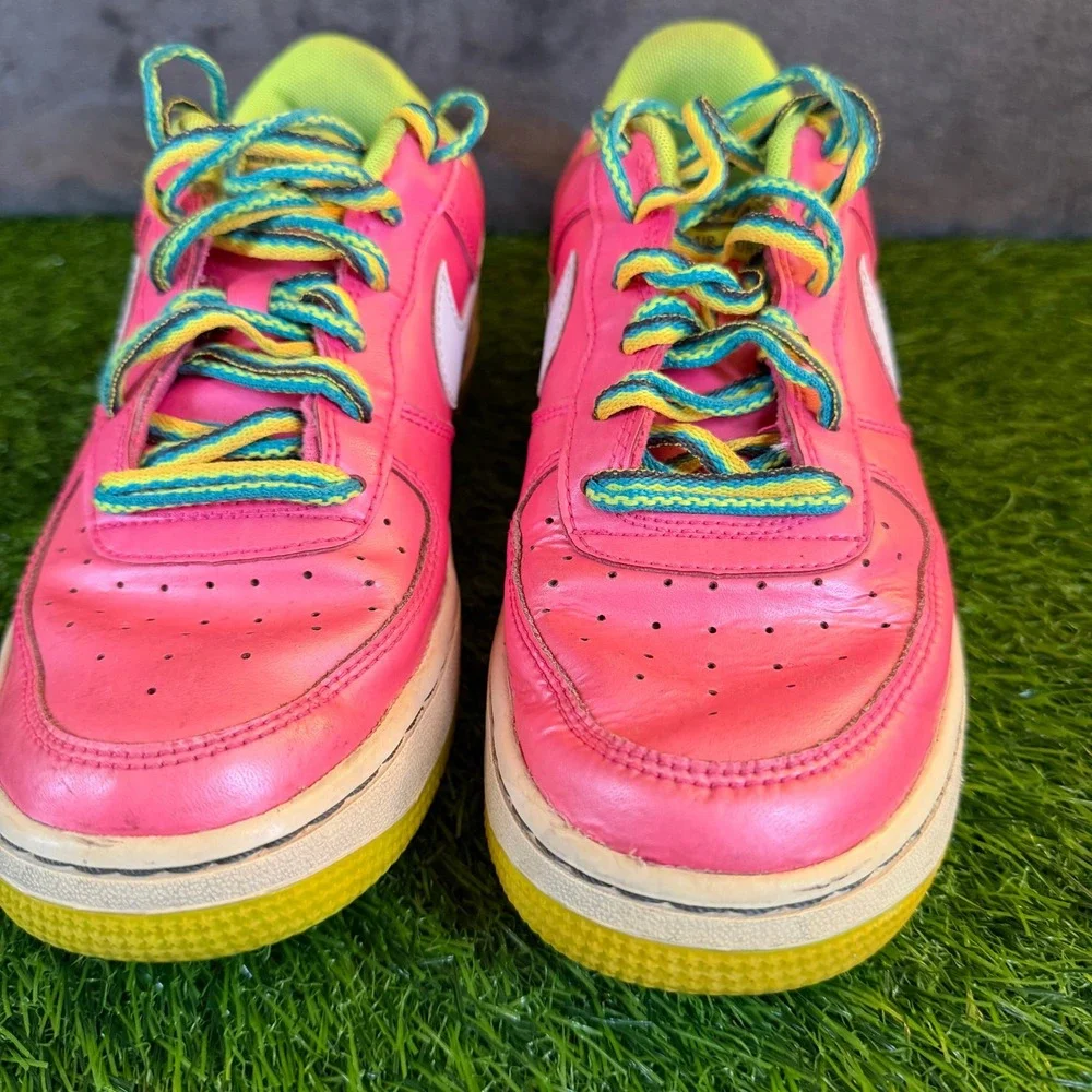 Nike Air Force 1 Low Kids Pink White‎ Green Yellow Lace Up Athletic Shoes 5.5Y